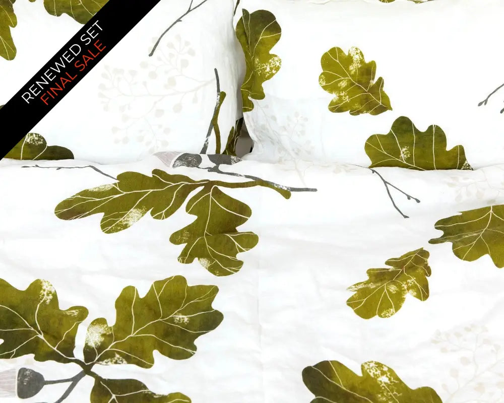 Organic european linen duvet cover set with Scandinavian acorn and oak leaves design - Twin / Standard, Full/Queen / Standard, King/Cal-King / Standard, King/Cal-King / King
