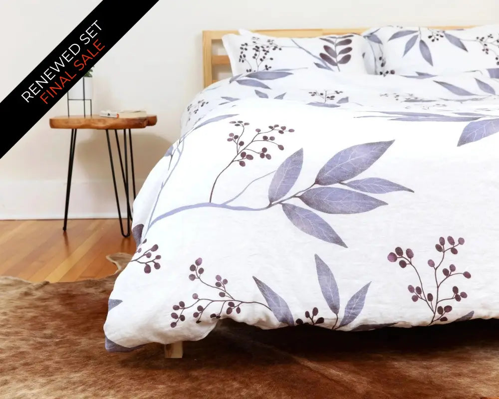 European Linen Duvet Cover Set | Blålig Print | Renewed - Twin / Standard - Duvet Cover Set
