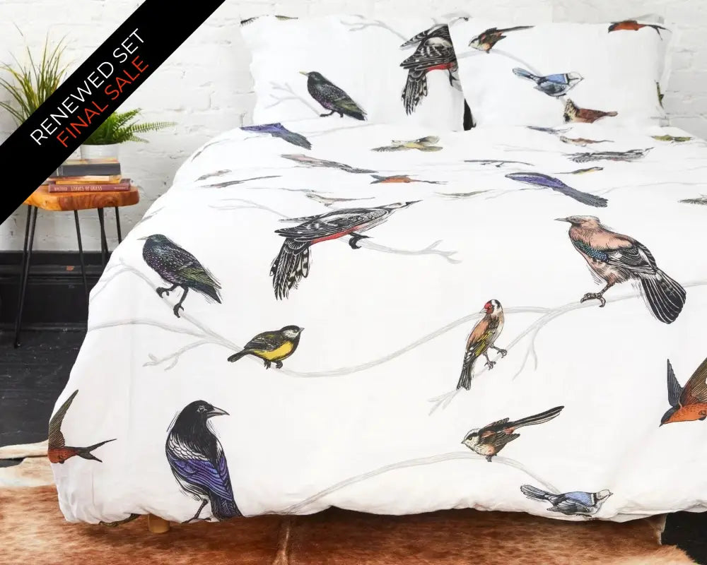 European Linen Duvet Cover Set | Fugle Print | Renewed - Twin / Standard - Duvet Cover Set