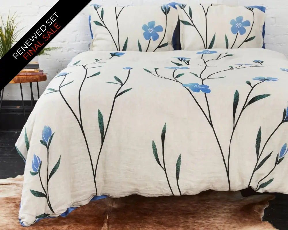European Linen Duvet Cover Set | Hørblomst Print | Renewed - Twin / Standard - Duvet Cover Set
