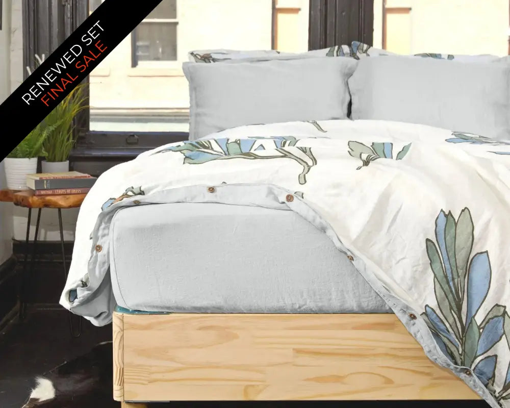 European Linen Fitted Sheet | Renewed - Sølv (silver) / Full - Fitted Sheet