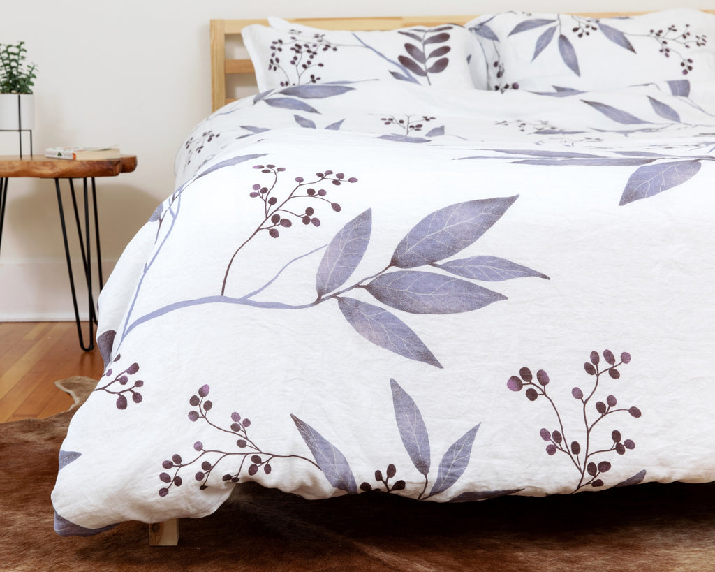 European Linen Duvet Cover Set Blålig Print