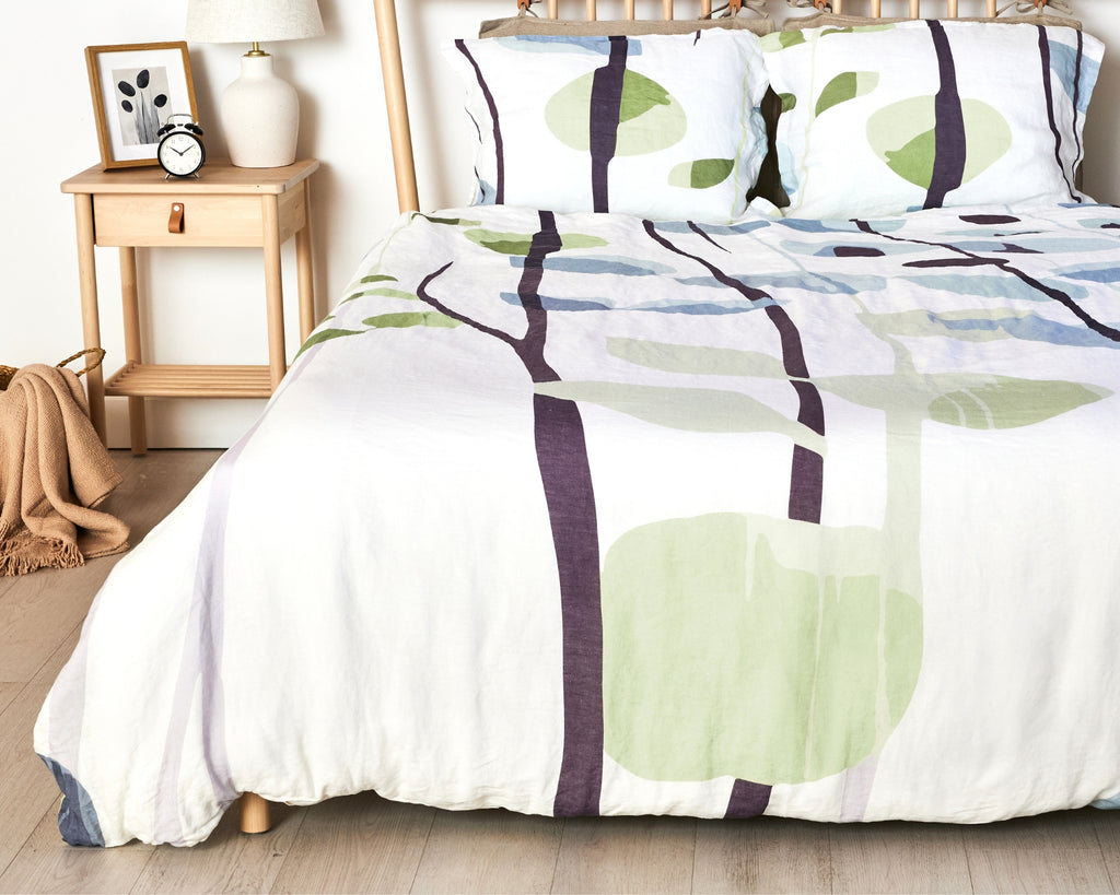European Linen Duvet Cover Set Skov Print