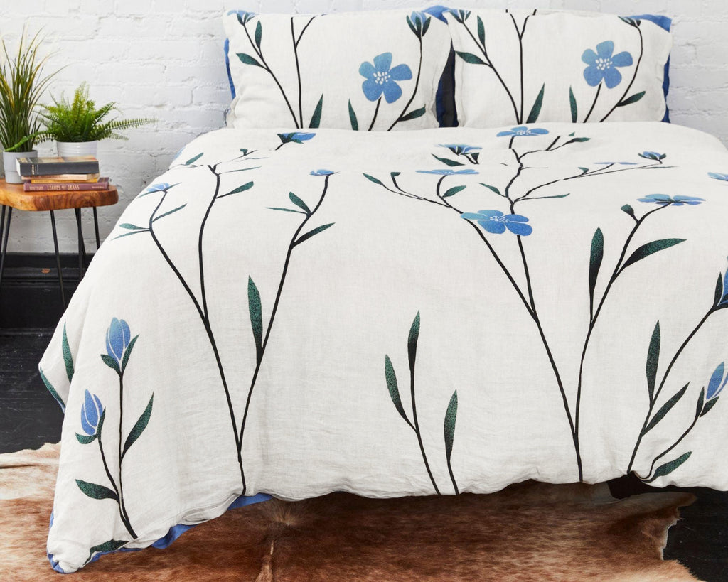 European Linen Duvet Cover Set Hørblomst Print on Linen