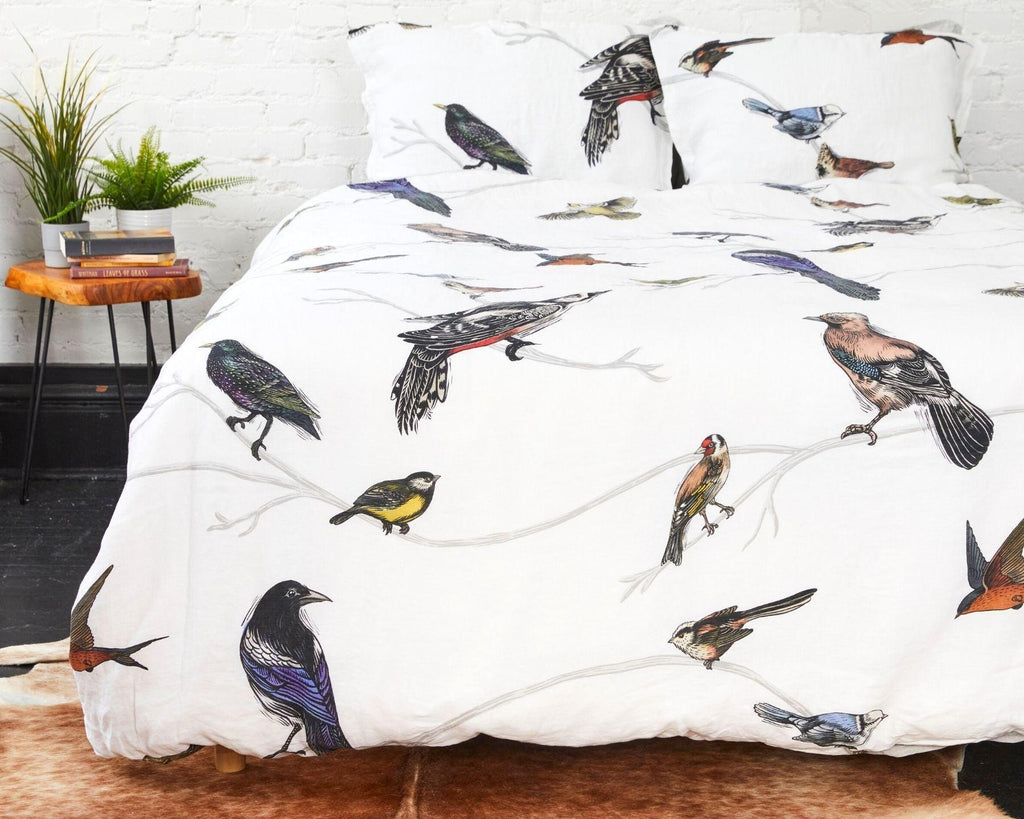 European Linen Duvet Cover Set Fugle Print