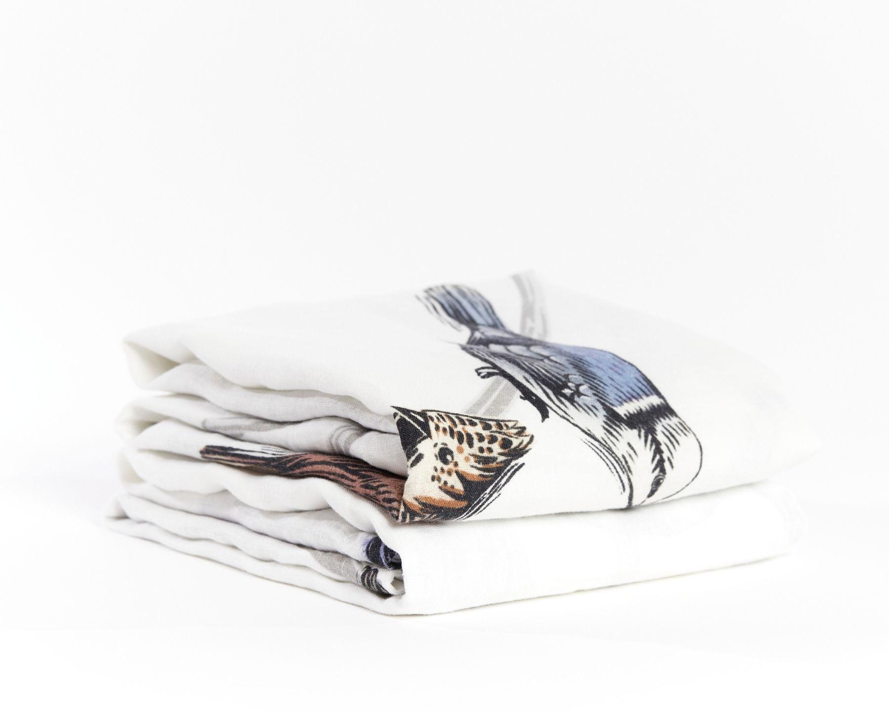 Organic European flax linen pillowcases with Scandinavian birds - Standard/King